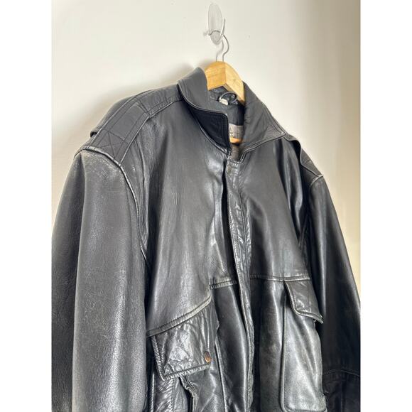 American Vintage Distressed Oversized  Leather Bomber Jacket in Black, XL - Picture 2 of 9
